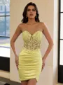 Show-stopping Sheath Sweetheart Appliques Lace Short/Mini Silk Like Satin Corset Dress
