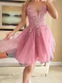 Splendiferous A-line V-Neck Appliques Lace Short/Mini Tulle Corset Dress