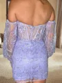 Fashion-forward Sheath Sweetheart Long Sleeves Appliques Lace Short/Mini Tulle Corset Dress