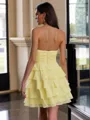 Glam A-Line Sweetheart Cascading Ruffles Short/Mini Chiffon Corset Dress