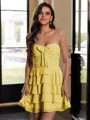 Glam A-Line Sweetheart Cascading Ruffles Short/Mini Chiffon Corset Dress