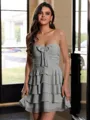 Glam A-Line Sweetheart Cascading Ruffles Short/Mini Chiffon Corset Dress