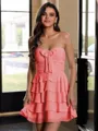 Glam A-Line Sweetheart Cascading Ruffles Short/Mini Chiffon Corset Dress