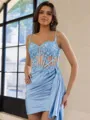 Glamorous Sheath Appliques Lace Short/Mini Silk Like Satin Corset Dress