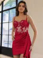 Glamorous Sheath Appliques Lace Short/Mini Silk Like Satin Corset Dress