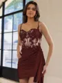 Glamorous Sheath Appliques Lace Short/Mini Silk Like Satin Corset Dress