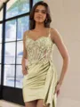 Glamorous Sheath Appliques Lace Short/Mini Silk Like Satin Corset Dress