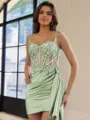 Glamorous Sheath Appliques Lace Short/Mini Silk Like Satin Corset Dress