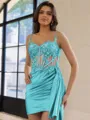 Glamorous Sheath Appliques Lace Short/Mini Silk Like Satin Corset Dress