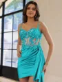 Glamorous Sheath Appliques Lace Short/Mini Silk Like Satin Corset Dress