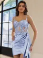 Glamorous Sheath Appliques Lace Short/Mini Silk Like Satin Corset Dress