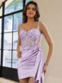 Glamorous Sheath Appliques Lace Short/Mini Silk Like Satin Corset Dress