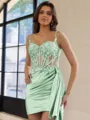 Glamorous Sheath Appliques Lace Short/Mini Silk Like Satin Corset Dress
