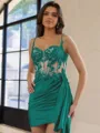 Glamorous Sheath Appliques Lace Short/Mini Silk Like Satin Corset Dress