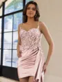 Glamorous Sheath Appliques Lace Short/Mini Silk Like Satin Corset Dress