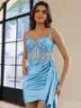 Glamorous Sheath Appliques Lace Short/Mini Silk Like Satin Corset Dress