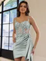 Glamorous Sheath Appliques Lace Short/Mini Silk Like Satin Corset Dress