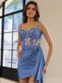 Glamorous Sheath Appliques Lace Short/Mini Silk Like Satin Corset Dress
