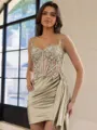 Glamorous Sheath Appliques Lace Short/Mini Silk Like Satin Corset Dress