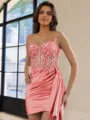 Glamorous Sheath Appliques Lace Short/Mini Silk Like Satin Corset Dress