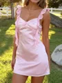 Stunning Sheath Straps Ruffles Short/Mini Silk Like Satin Dress
