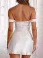 Hot Sheath Off-the-Shoulder Pleated Short/Mini Silk Like Satin Homecoming Dress