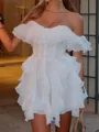 Graceful A-line Off-the-Shoulder Ruffles Short/Mini Chiffon Corset Homecoming Dress