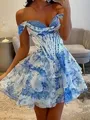 Striking A-line Off-the-Shoulder Cascading Ruffles Short/Mini Corset Homecoming Dress