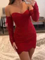 Extravagant Sheath Sweetheart Long Sleeves Appliques Lace Short/Mini Tulle Corset Homecoming Dress