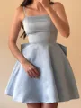 Fashion-forward A-line Spaghetti Straps Bow Short/Mini Satin Corset Homecoming Dress