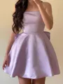Fashion-forward A-line Spaghetti Straps Bow Short/Mini Satin Corset Homecoming Dress