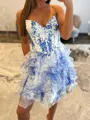 Hot A-line V-Neck Cascading Ruffles Short/Mini Corset Homecoming Dress