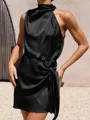 Delicate Sheath Cowl Ruffles Short/Mini Silk Like Satin Homecoming Dress