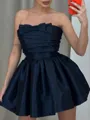 Glamorous A-line Straight Pleated Short/Mini Satin Corset Homecoming Dress