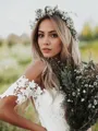 Trumpet/Mermaid Off-the-Shoulder Short Sleeves Court Train Lace Sophisticated Wedding Dress With Applique