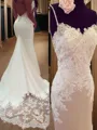 Trumpet/Mermaid Spaghetti Straps Elegant Sleeveless Court Train Silk like Satin Wedding Dress With Applique