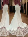 Trumpet/Mermaid Spaghetti Straps Elegant Sleeveless Court Train Silk like Satin Wedding Dress With Applique