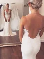 Trumpet/Mermaid Scoop Sleeveless Court Train Sophisticated Stretch Crepe Wedding Dress With Applique