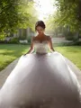 Ball-Gown Princess Scoop Long Sleeves Majestic Court Train Tulle Wedding Dress With Beading