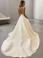 A-line Elegant V-Neck Sleeveless Chapel Train Satin Wedding Dress