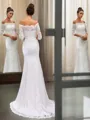 Trumpet/Mermaid Off-the-Shoulder Long Sleeves Sweep Train Glamorous Lace Wedding Dress