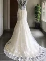 Trumpet/Mermaid V-Neck Sensual Sleeveless Sweep Train Tulle Wedding Dress With Lace