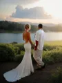 Sheath/Column V-Neck Sleeveless Court Train Open Back Hot Lace Wedding Dress