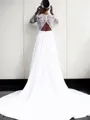 A-line V-Neck Long Sleeves Sweep Train Sophisticated Stretch Crepe Wedding Dress