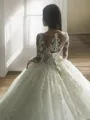 Flowy Ball-Gown Princess Scoop Long Sleeves Court Train Tulle Wedding Dress With Applique