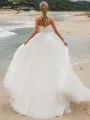 A-line Princess Sweetheart Sleeveless Sweep Train Tulle Refined Wedding Dress