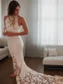 Trumpet/Mermaid Halter Sleeveless Chapel Train Ariel Lace Wedding Dress