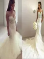 Trumpet/Mermaid Spaghetti Straps Sleeveless Chapel Train Flattering Tulle Wedding Dress