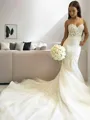 Trumpet/Mermaid Spaghetti Straps Sleeveless Chapel Train Flattering Tulle Wedding Dress
