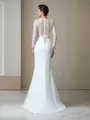 Trumpet/Mermaid Jewel Fitted Long Sleeves Sweep Train Chiffon Wedding Dress With Lace